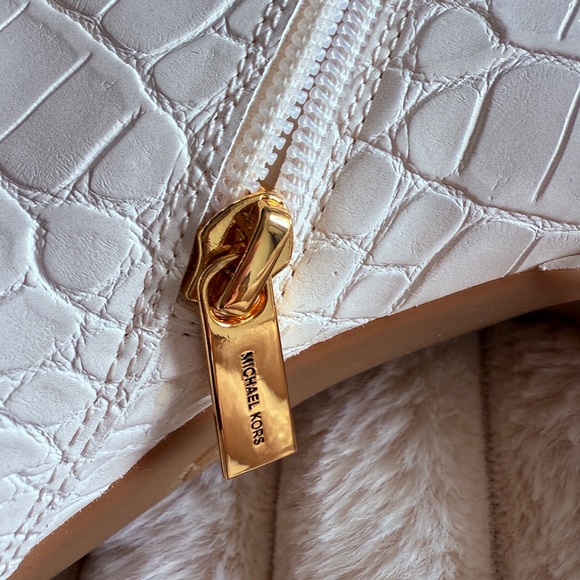 Michael Kors Cream Croc-Embossed Ankle Booties - Picture 8 of 9